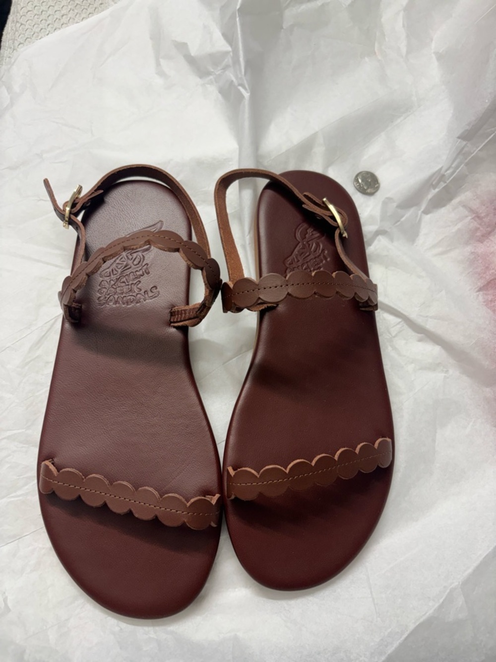 Women’s Scalloped Strap Brown Leather Sandals